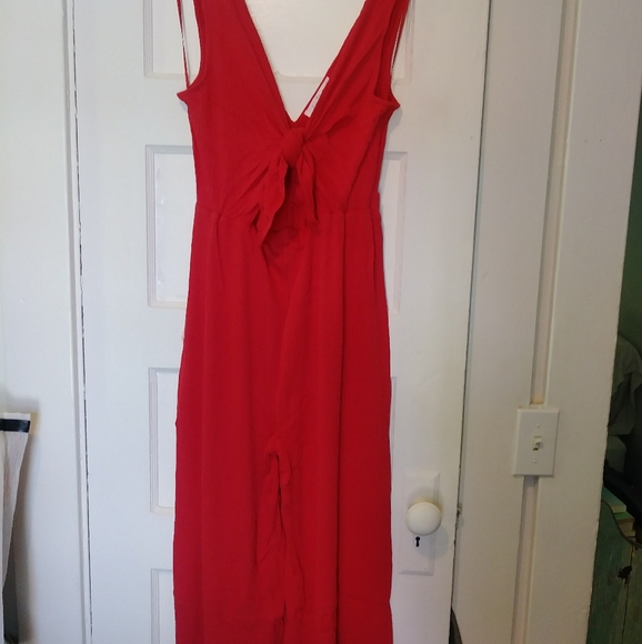 Red Tie-Front Jumpsuit - Picture 6 of 10